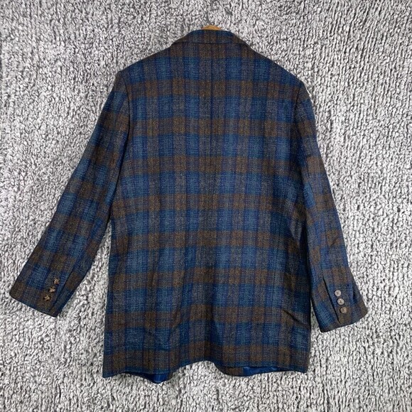 VINTAGE Eddie Bauer Women's Blazer Jacket 100% Wool Blue Plaid Size Medium - Picture 2 of 10